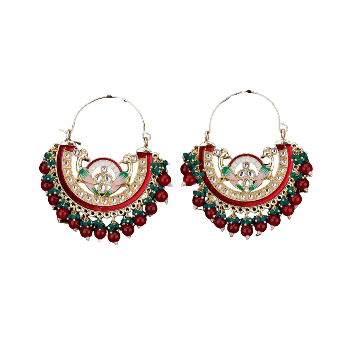 Indian Earrings Peacock Kundan Pearl Hoop Earrings Bollywood Jhumka Earrings for Women Traditional Ethnic Pakistani Chandelier Jumkha Boho Bridal Jewelry Gift for Her