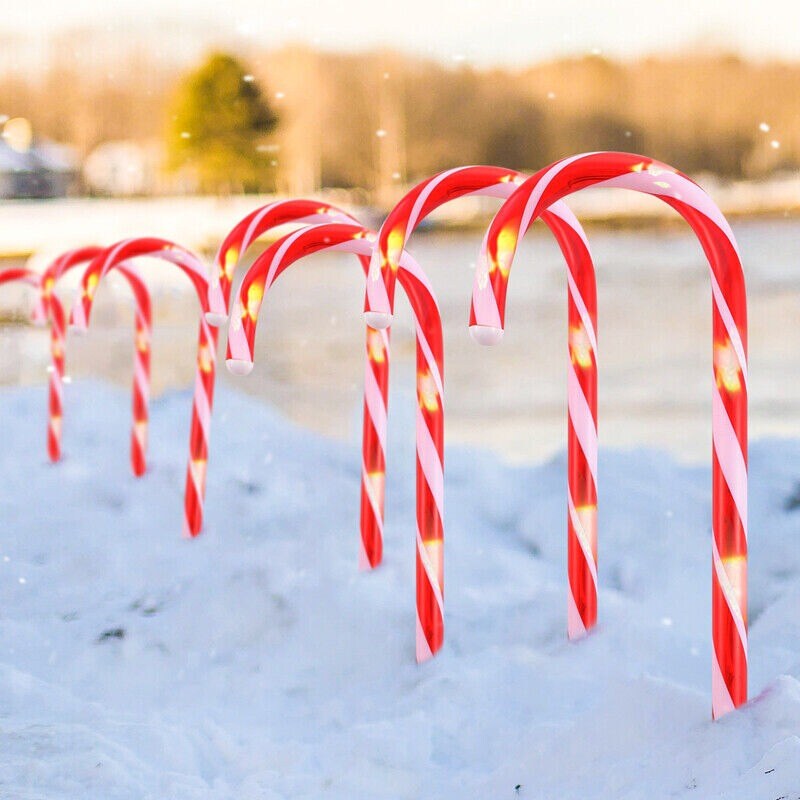 10 Candy Cane Pathway Lights with Stakes for Christmas Decor