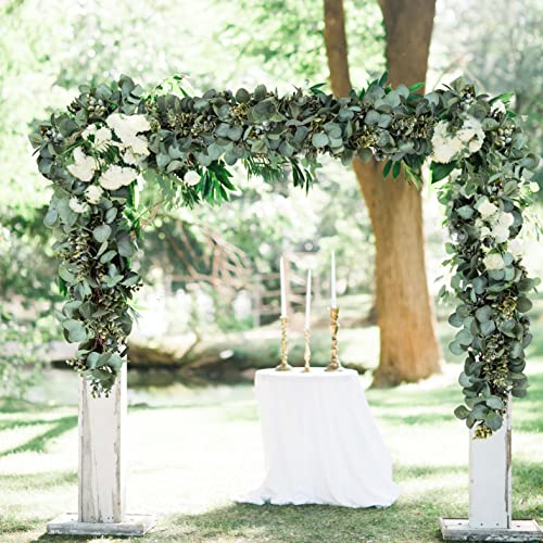 Garland 6.56 Ft Lush Silver Dollar Eucalyptus Leaves Boxwood Artificial Faux Greenery Garland Vines for Baby Shower Wedding Party Table Runner Room Home Mantle Decor