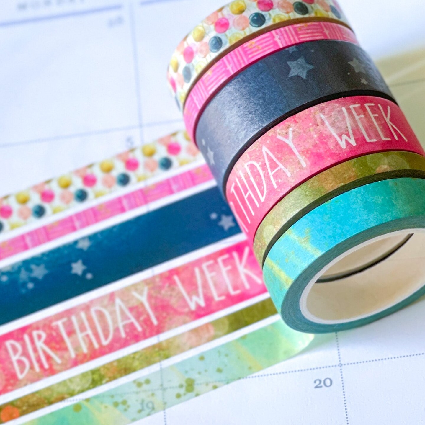 Birthday Week Navy &#x26; Pink Celebration Party Washi Tape Set (#W026)