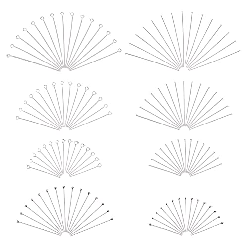 560 pieces 8 Styles 304 Stainless Steel Eye Pins 30mm 40mm 50mm Head Pins Ball 22 Gauge Head Pins Findings Open Eye Pin for Earring Bracelet Pendant Jewelry Making, Stainless Steel Color
