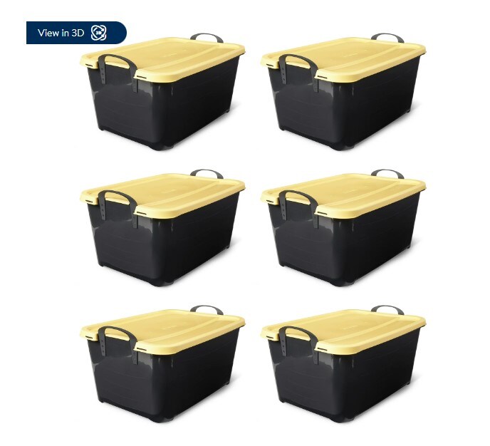 55-Quart Plastic Stackable Storage Unit Bin, Black and Yellow (6 Pack)