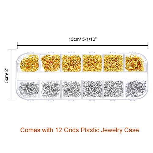 1200 Pieces Open Jump Rings and Lobster Clasps Jewelry Findings Kit with Pliers for Jewelry Making (Silver and Gold)