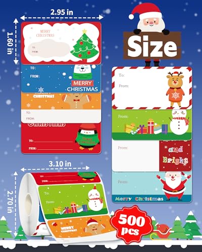 500 Pieces Christmas Gift Tags Stickers for Christmas Presents, Christmas Name Tags Stickers Self Adhesive Christmas Labels for Gifts Bags Boxes Xmas Holiday Wrapping Paper