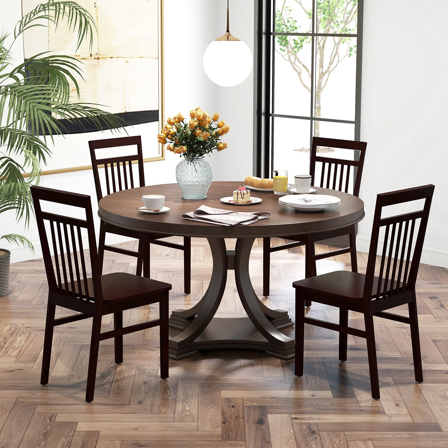 Costway Farmhouse Dining Chair Set of 2/4 Armless Wooden Chair with Slanted High Backrest
