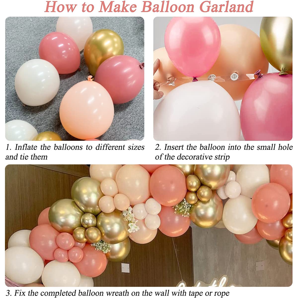 Boho Blush Balloon Garland Kit,144pcs Retro Pink Balloons with Pastel  Orange Sand White and Metallic Gold Latex Balloons for Girl Women Baby  Shower