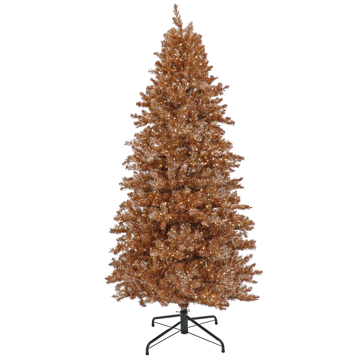 9&#x27; Christmas Rose Gold Slim Hinged Tree with Warm White LED Rice Lights