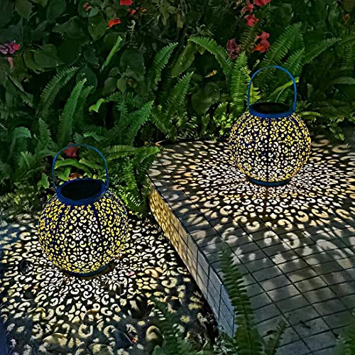 Go2garden Solar Large Lanterns Outdoor Waterproof 800mAh Hanging Garden Lights Metal Decorative Lantern for Table, Patio, Courtyard, Party, Garden Gifts for Women Mom (1 Pack, Teal Blue)