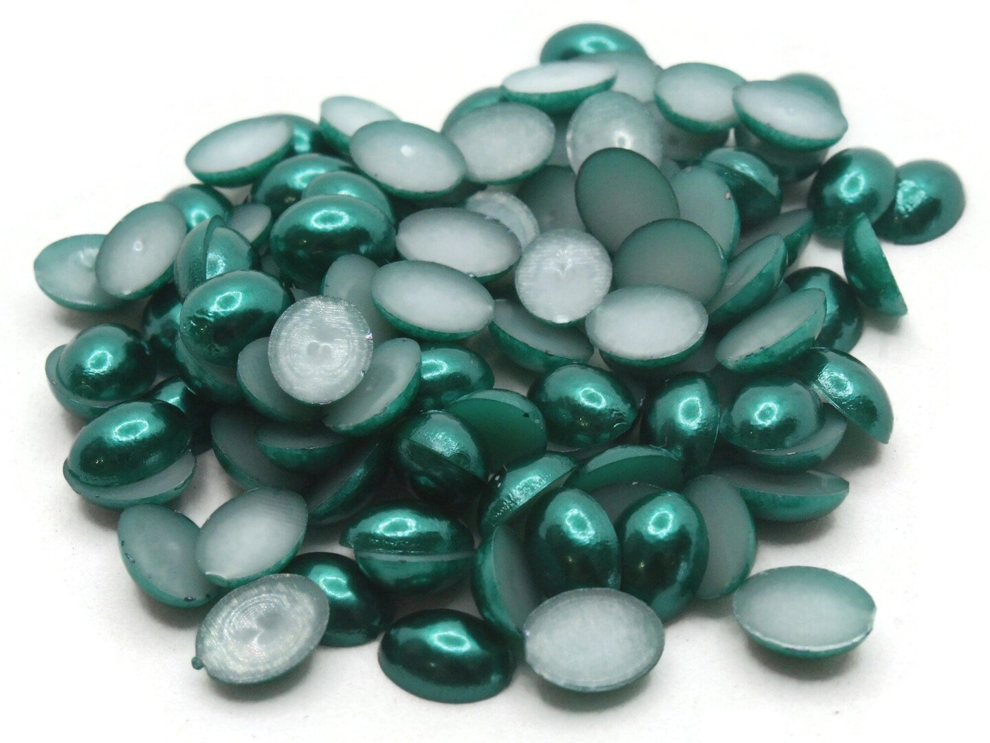 100 8mm x 6mm Green Pearl Oval Flatback Plastic Cabochons