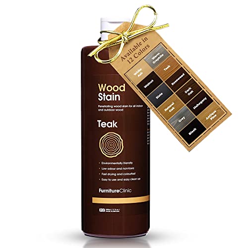 Furniture Clinic Wood Stain | Multiple Finishes | Fast Drying | Indoor and Outdoor Furniture and More | Water Based, Low Odor, Non-Toxic | Polyurethane| Teak (8.5oz / 250ml)
