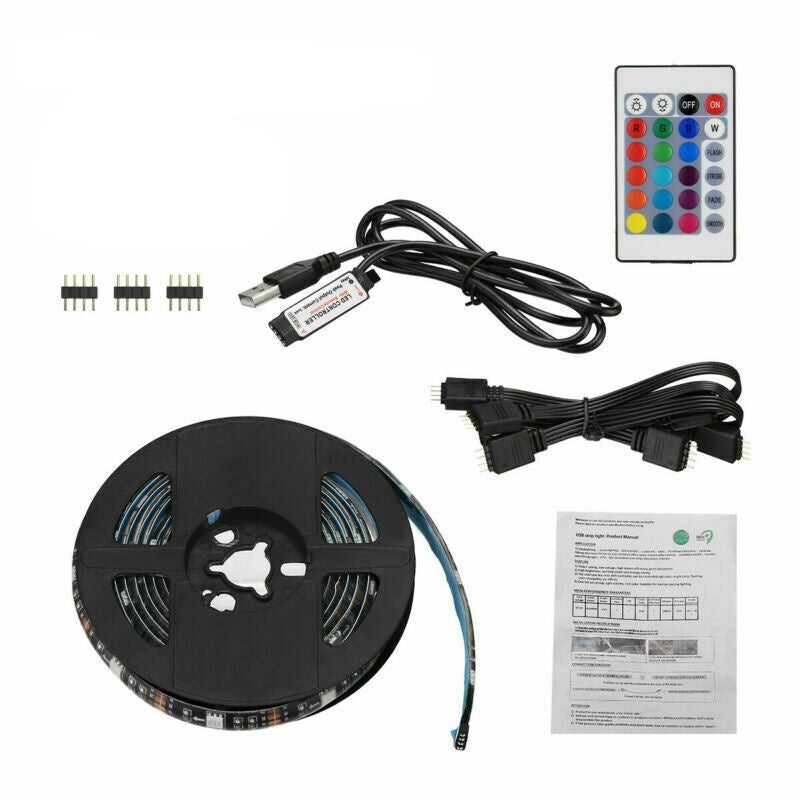 SKUSHOPS 4x50CM USB 5V RGB LED Strip Background Light Remote kit for TV Computer Lamp