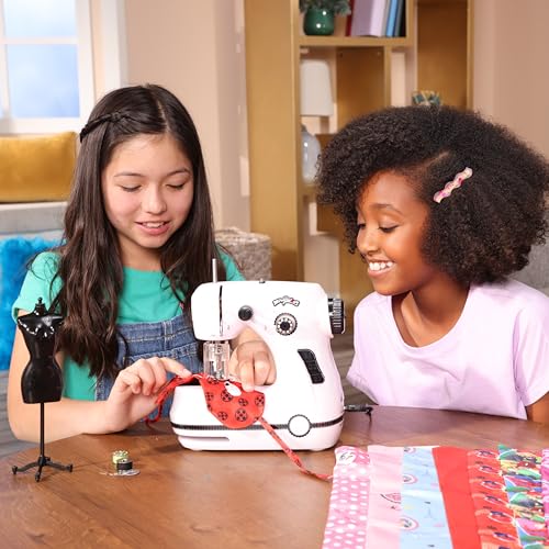 Miraculous Ladybug - Marinette's Mini Sewing Machine For Beginners And Kids, Dual Speed Portable Machine with Miraculous Fabric, Black Mannequin, Superhero Mask Cutouts, And Foot Pedal (Wyncor)