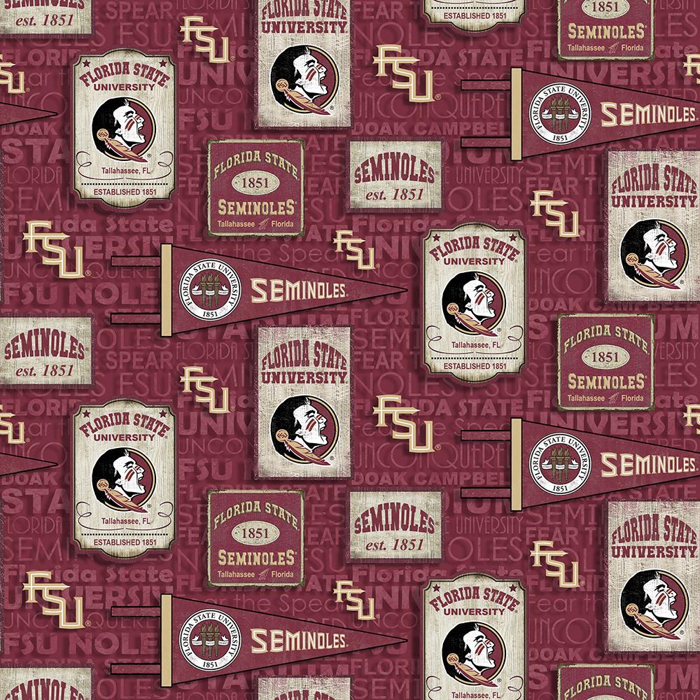 Sykel Enterprises-Florida State University Cotton Fabric-FSU Seminoles Vintage Pennant Cotton Quilting Fabric