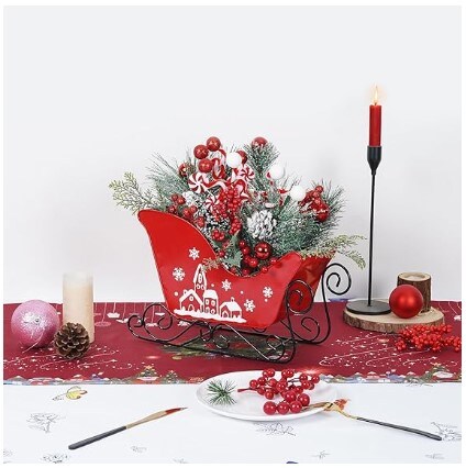 Rich Christmas Elements for Xmas Festival Gifts Christmas Metal Sleigh Table Decor Holiday Sleigh Centrepiece Sleigh Table Top Decor Ornament for Home Fireplace Windowsills