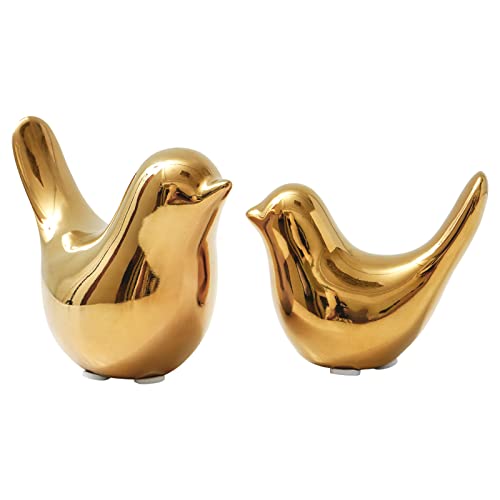 Notakia Gaobei Small Birds Statues Home Decor Modern Style Birds Decorative Ornaments for Living Room, Bedroom, Office Desktop, Cabinets (2Pcs Gold Birds)