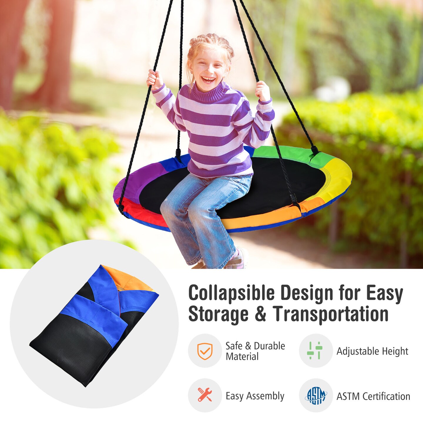 40 Inch Flying Saucer Tree Swing with 2 Hanging Straps for Kids