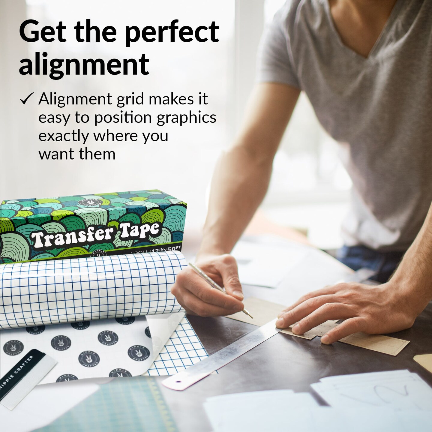 Vinyl Transfer Paper Tape Roll Transfer Tape Vinyl 50 Feet Clear Contact Paper 12" Roll Paper Transfer Tape for Vinyl Wood and Heat Transfer HTV with Grid