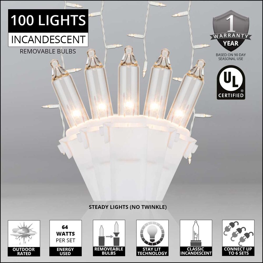150 Clear Mini Icicle Light Set, White Wire