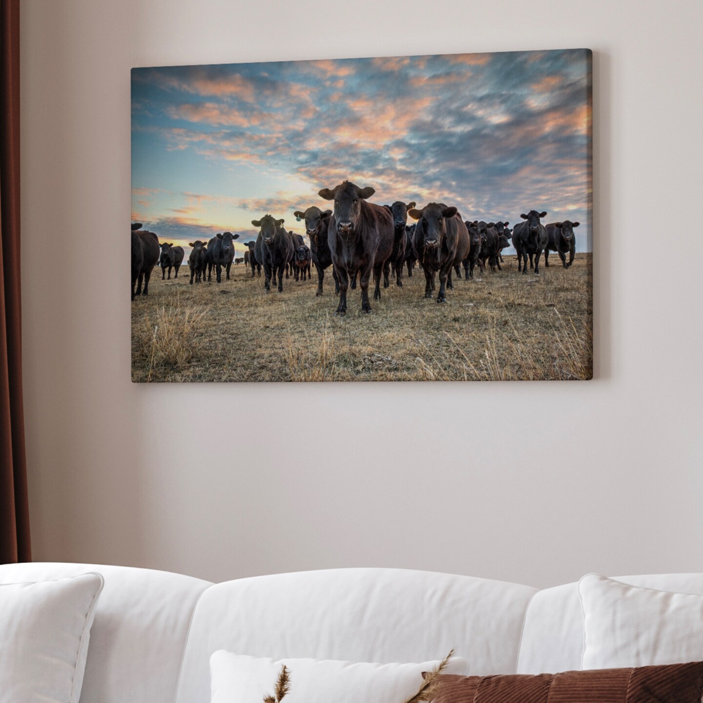 Angus cow canvas wall art, large western decor cow wall art, large ...