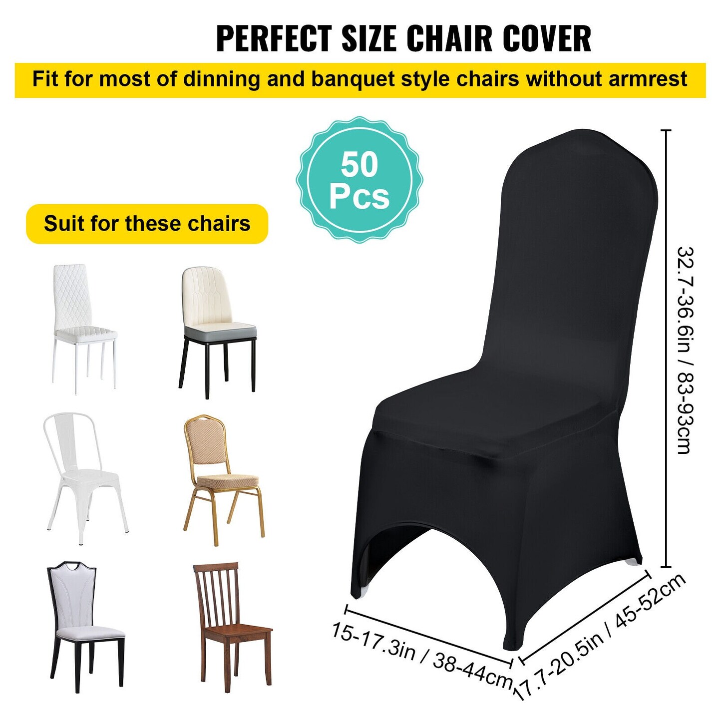 50Pcs Black Stretch Spandex Folding Chair Covers for Formal