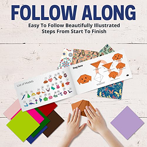 Kool Krafts Origami Paper - 100 Origami Paper Kit - Set Includes - 100 Sheets 20 Basic Colors 6x6 - Double Sided - Origami Book 25 Easy Colored