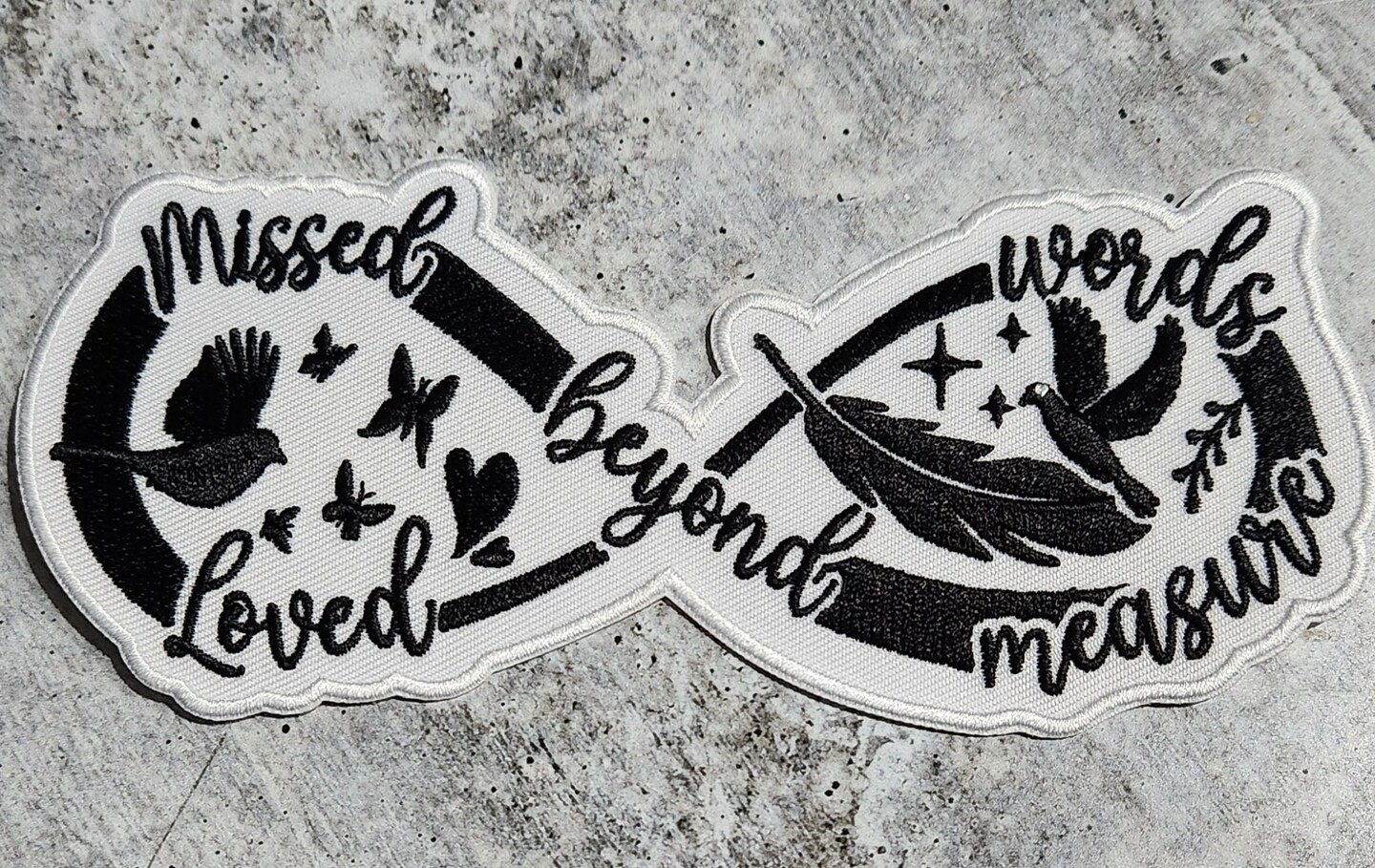 Memorial Collection: Patch Party Club,&#x22;Missed Beyond Words, Loved Beyond Measure,&#x22; 1-pc, Iron-On Embroidered Patch, Size 6&#x22;, Jacket Patch