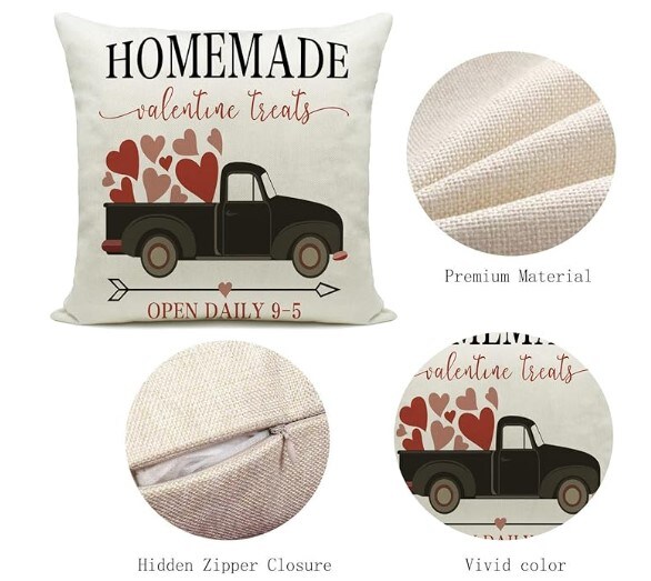 Set of 4 Valentine's Day Pillow Covers 20 x 20 Inches - Red Heart Truck Decor and Love Arrow Decor Throw Pillow Covers for Sofa Couch Cushion Cover