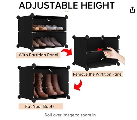 Cubby Shoe Rack,24 Pair Shoe Cubbies,6 Tier Portable Shoe Storage Organizer Cabinet,Plastic Shoe Shelves for Closet,Entryway,Bedroom,Plastic Shoe Shelves for Closet,Entryway,Bedroom,Black