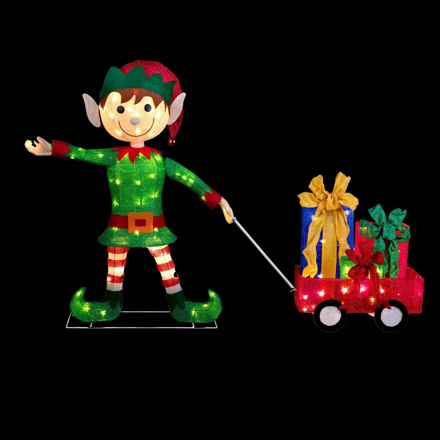 Lighted Elf with Wagon Christmas Yard Decor