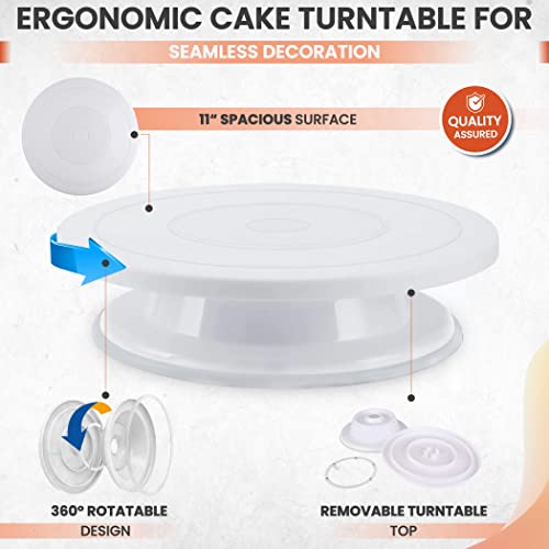 RFAQK 35PCs Cake Turntable and Leveler-Rotating Cake Stand with Non Slip pad-7 Icing Tips and 20 Bags- Straight &#x26; Offset Spatula-3 Scraper Set -EBook-Cake Decorating Supplies Kit -Baking Tools