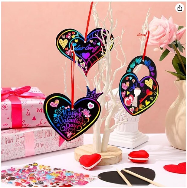 48 pieces Heart Rainbow Magic Scratch Art Valentines Day Cards for Kids Classroom Scratch Paper Art for Valentines Day Gifts