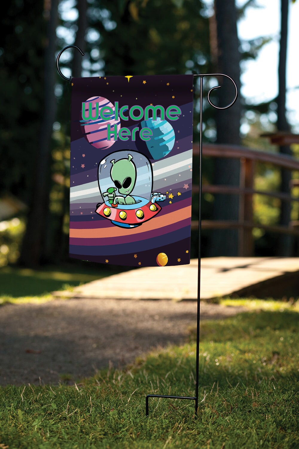 Welcome Here Alien Decorative Ufo Flag