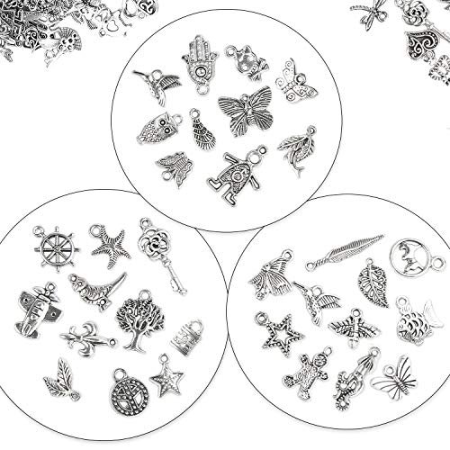 SANNIX 350Pcs Silver Charms for Jewelry Making Wholesale Bulk Tibetan Silver Charm Pendants for DIY Necklace Bracelet Earring Craft Supplies