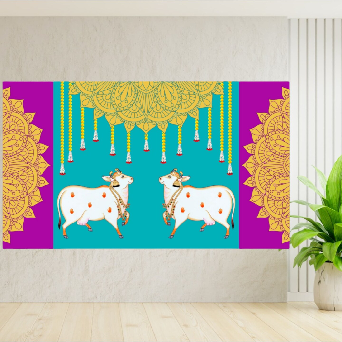 Buy Pichwai Cow, Pooja Decor, Pooja Backdrop,wedding Decor, Indian Kolam  Pooja, Pooja Backdrop Decoration Online in India 