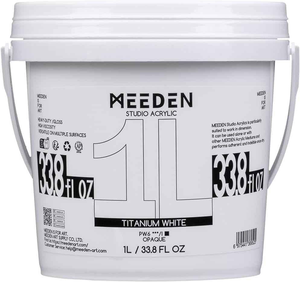 MEEDEN Titanium White Acrylic Paint, Heavy Body, Gloss Finish, Extra-Large 1 L /33.8 oz Non-Toxic Rich Pigments Color, Professional Artist Acrylic Paint for Adults on Canvas,Wall,Wood,Stone Painting
