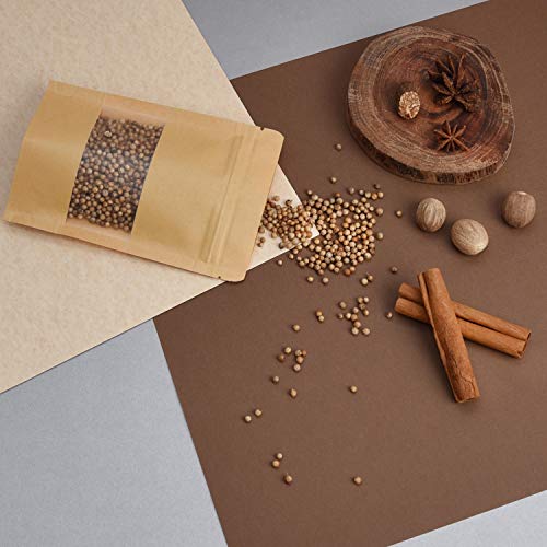 50 Pcs Self Sealing Sealable Packaging Paper Bags Waterproof Transparent Window Brown Stand Up Zipper Pouches Can Reusable for Food Tea Coffee bags Beans Nuts Seeds Dried Fruits Pouch (5.9&#x22;x8.6&#x22;)&#x2026;