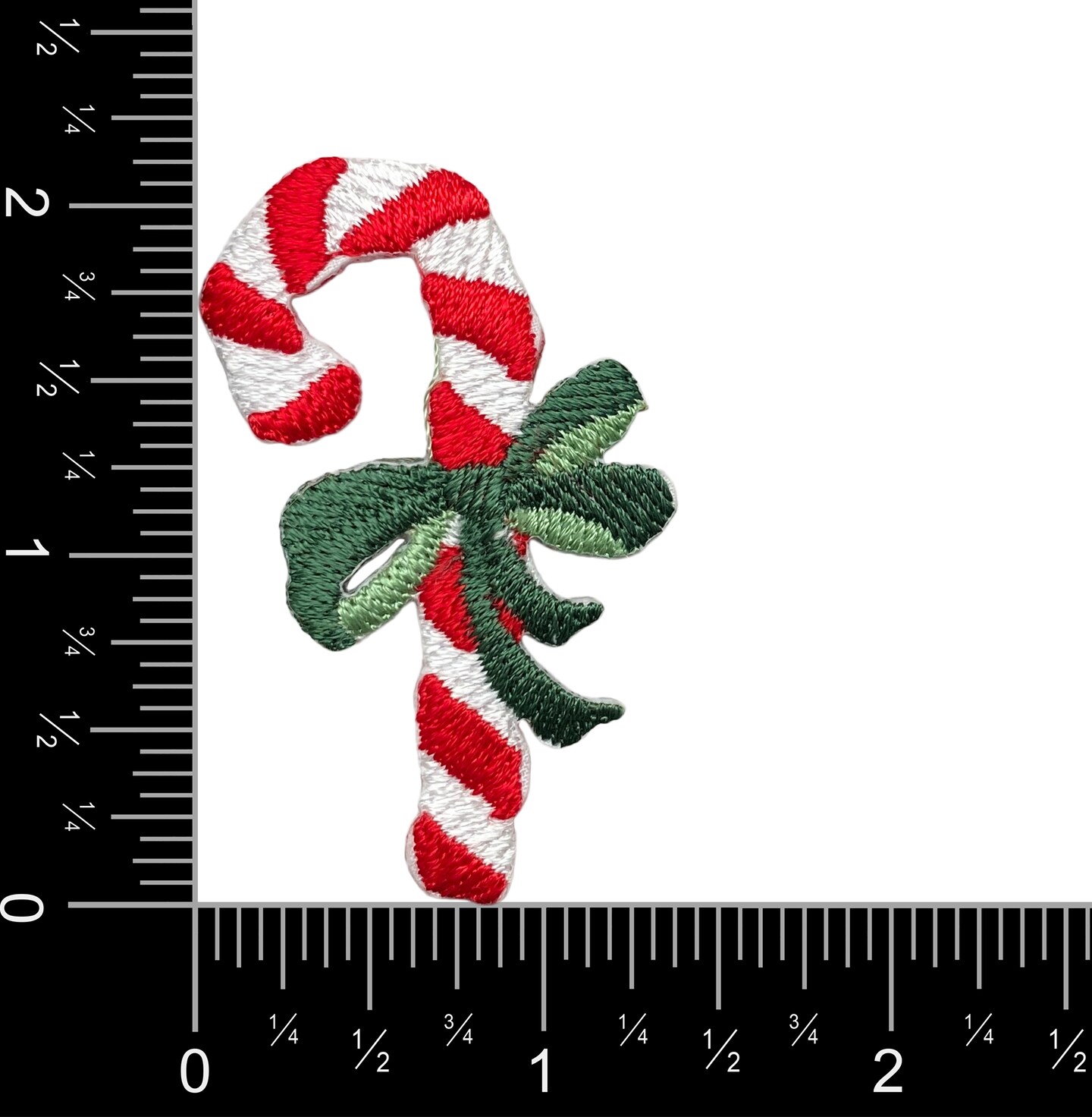 Candy Cane with Green Bow, Christmas, Embroidered, Iron on Patch