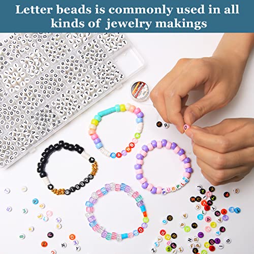 1400 pieces Letter Beads, 4x7 mm Acrylic Beads, Beads for Jewelry Making, Beads for Bracelet Making, Alphabet Beads, in 28 Grid Box (White and Black)