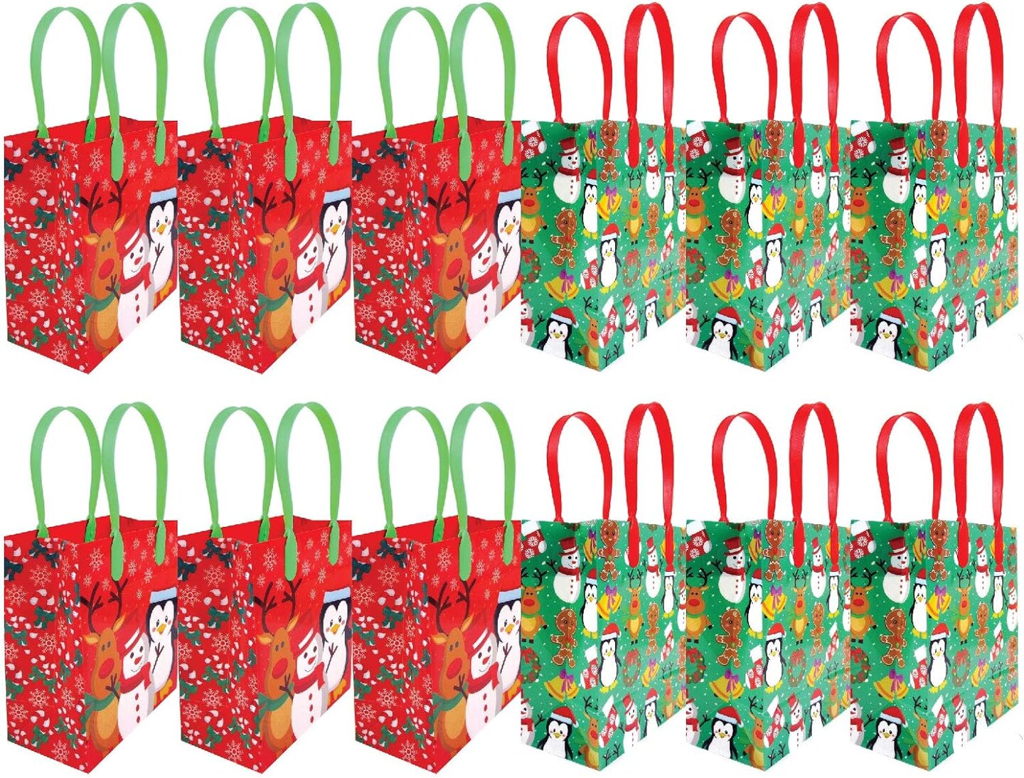 TINYMILLS Christmas Party Favor Bags Treat Bags with Handles, Candy Bags for Christmas Party Gift Bags Christmas Holiday Party Supplies,12 Pack