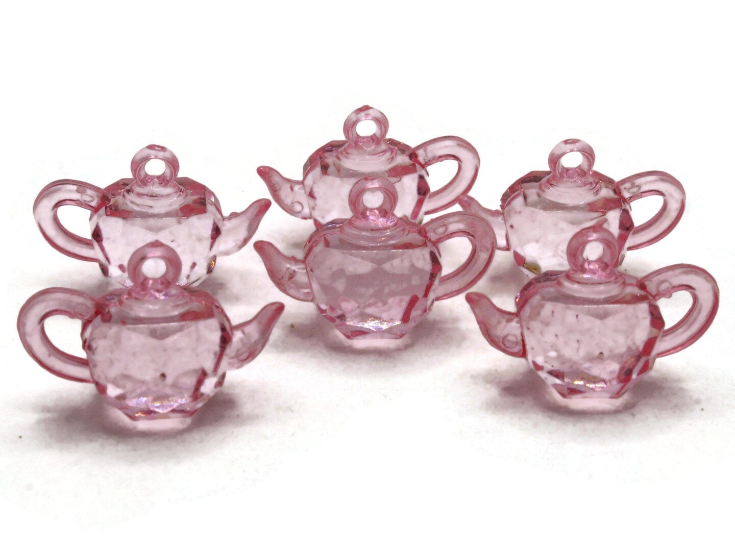6 32mm Baby Pink Miniature Teapot Plastic Charms