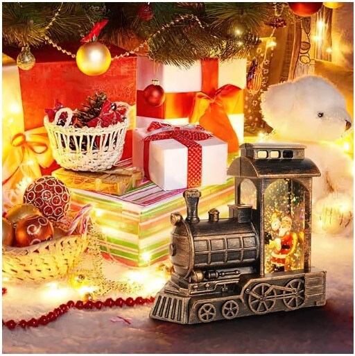 Christmas Snow Globe Lantern Train, Lighted Christmas Santa Claus Swirling Glitter Water Globe Lantern LED Battery Operated Xmas Train Snowball Lantern