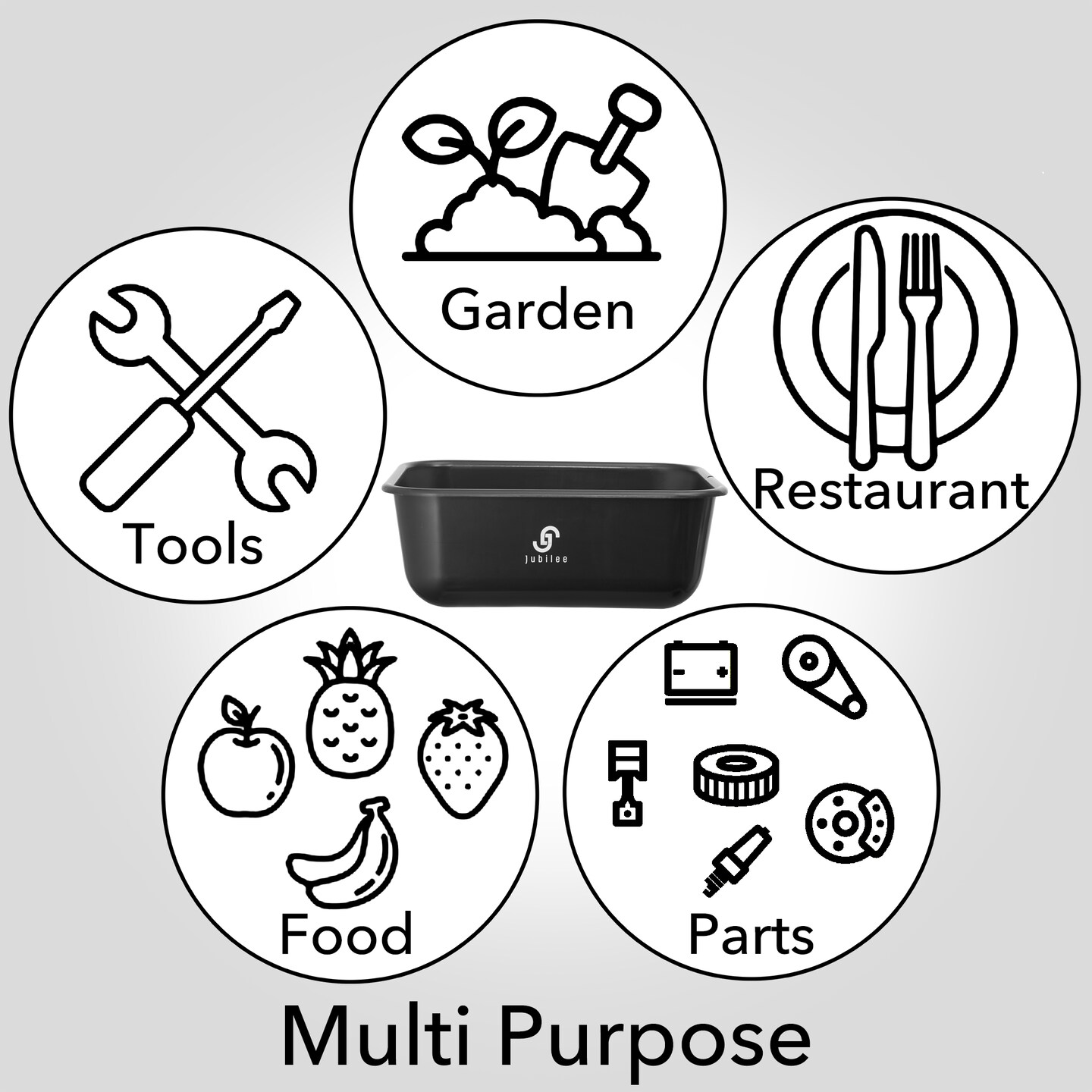 Jubilee 4-Pk Plastic Storage Bin, Black Bus Utility Tub - Heavy Duty Commercial Dishwashing Box for Restaurant Kitchen Organization and Storage