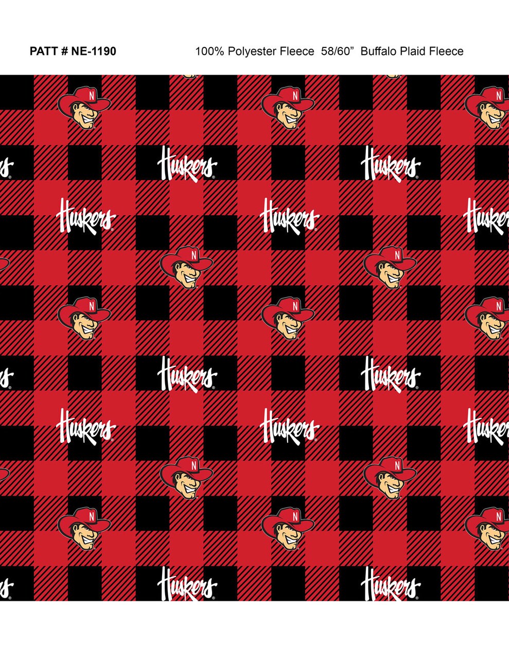 Sykel Enterprises-University of Nebraska Fleece Fabric-Nebraska Cornhuskers Buffalo Plaid Fleece Blanket Fabric-Sold by the yard