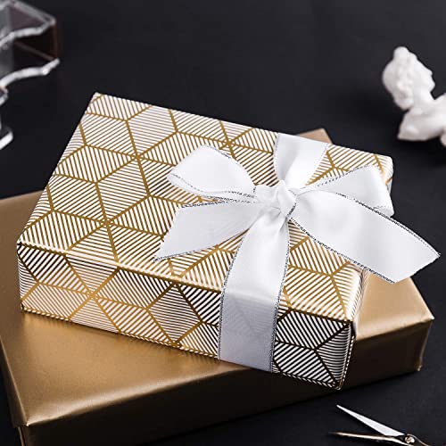 Wrapping Paper Roll for Birthday - Mini Roll - 17 inch X 120 inch Per roll - White & Gold Foil Design (42.3 sq.ft.ttl)
