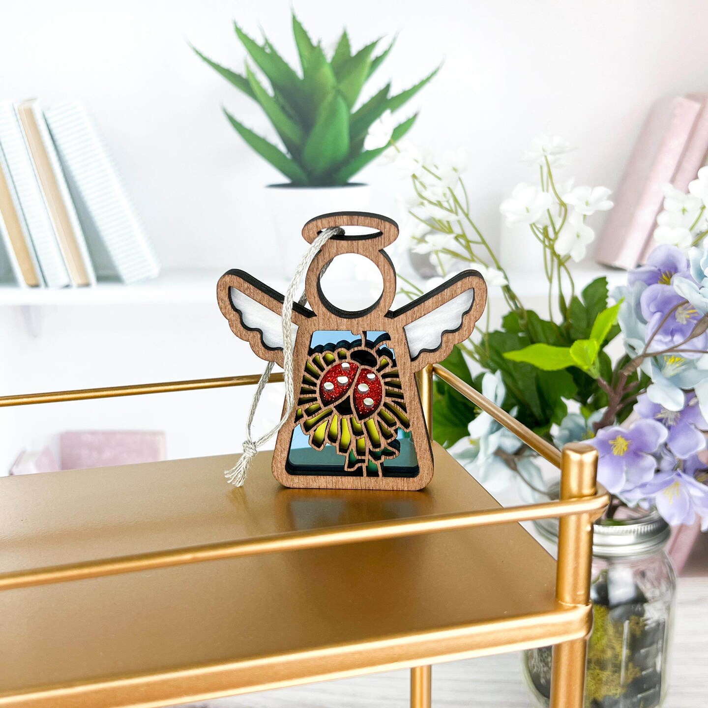 3.5&#x22; (H) Ladybug and Dandelion Ornament - Handcrafted in Texas - Mother&#x27;s Angels&#xAE; Figurine - Mother&#x27;s Day Gifts
