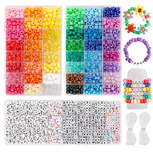 Quefe 3960pcs Pony Beads for Friendship Bracelet Making Kit 48 Colors Kandi  Beads Set, 2400pcs Plastic Rainbow Bulk and 1560pcs Letter Beads with 20  Meter Elastic Threads for Craft Jewelry Necklace