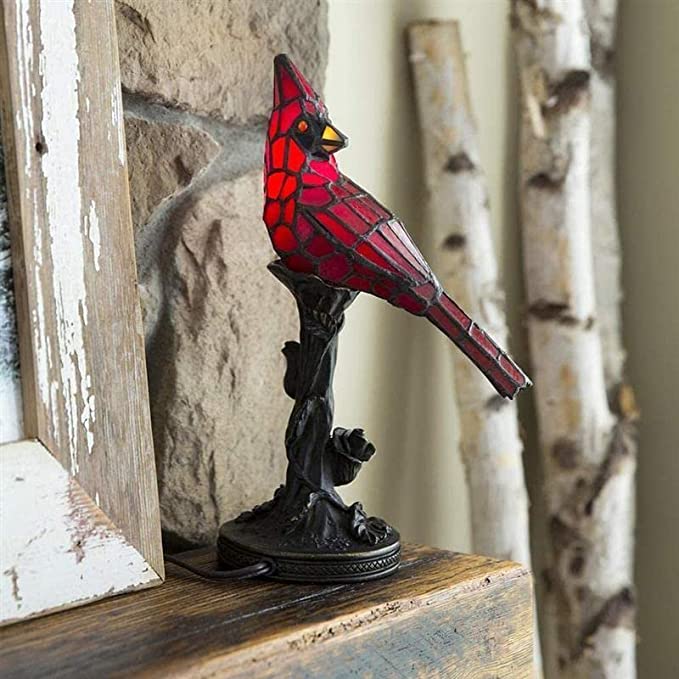 Cardinal Red Bird Stained Glass Lamp