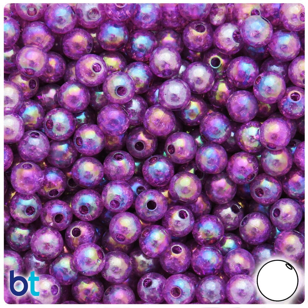 BeadTin Purple Transparent AB 8mm Round Plastic Craft Beads - Crackle Effect (150pcs)