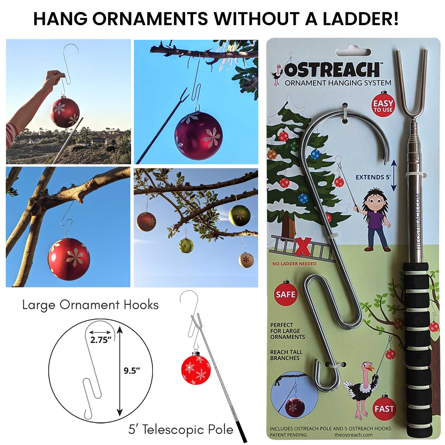 Ostreach Ornament Hanging System Ornament Hooks Ornament Hangers Christmas Tree Hangers Christmas Tree Hooks Metal Wire Ornament Hooks for Outdoor Trees