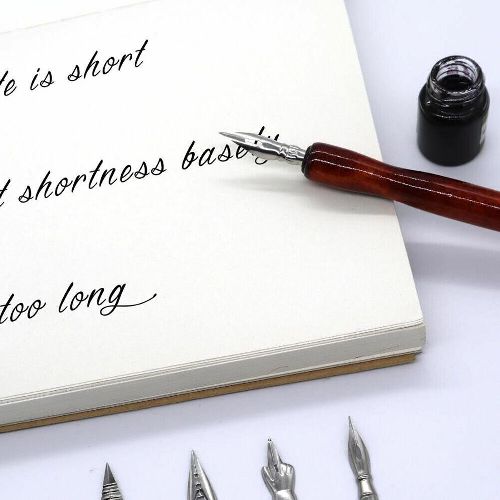 Stainless Steel Pen Nibs with Wood Holder 5 pcs
